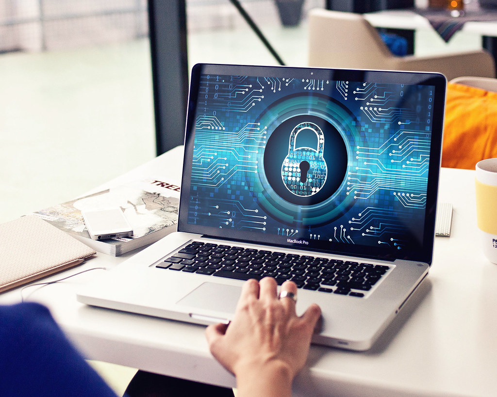 Laptop with security padlock image on screen